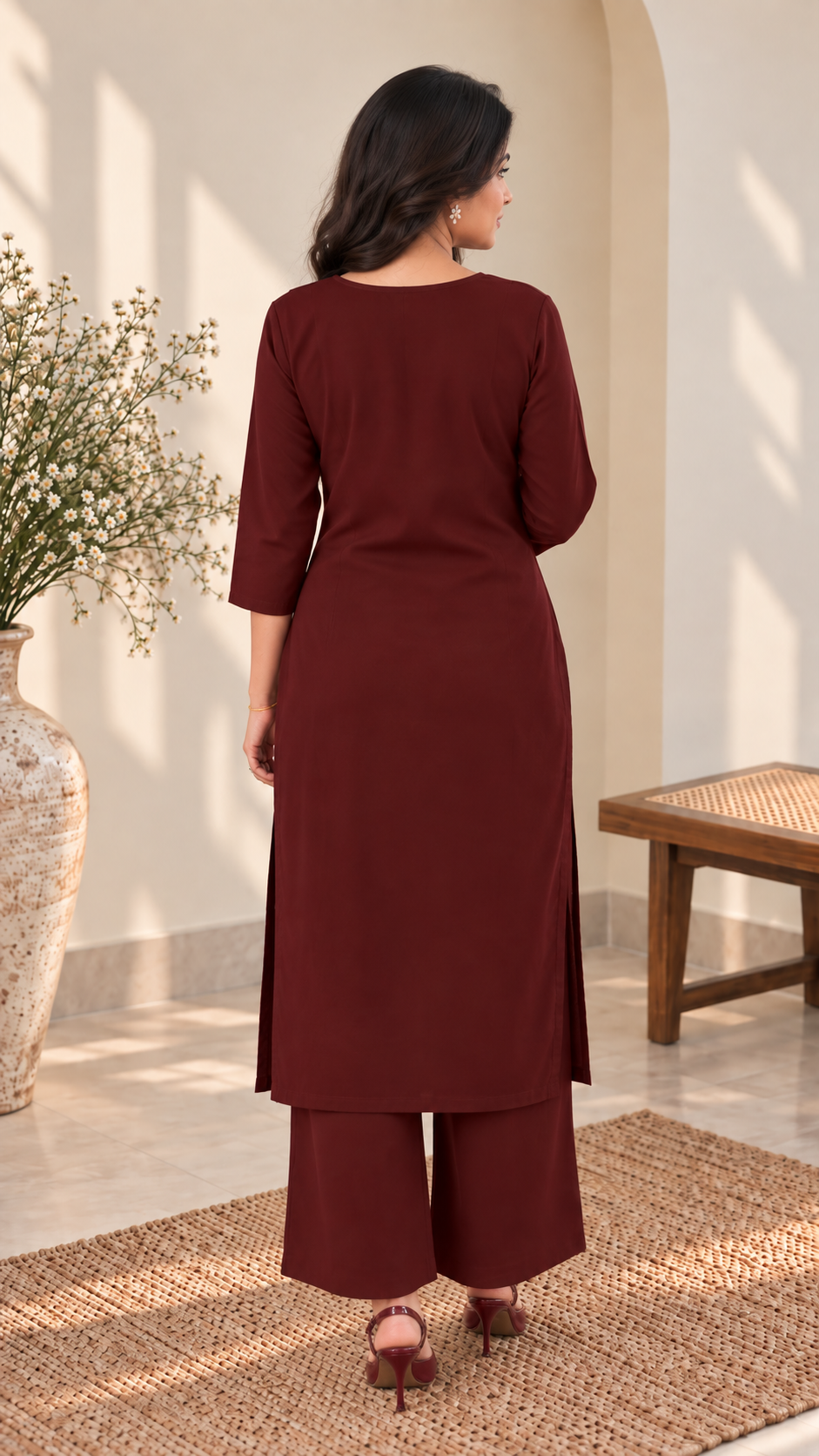 Maroon Embroidered Kurta Palazzo Set for Women | Elegant Ethnic Wear