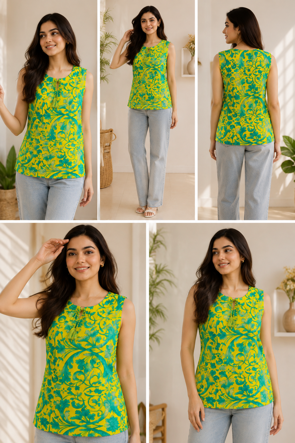 Woman’s yellow floral printed sleeveless top