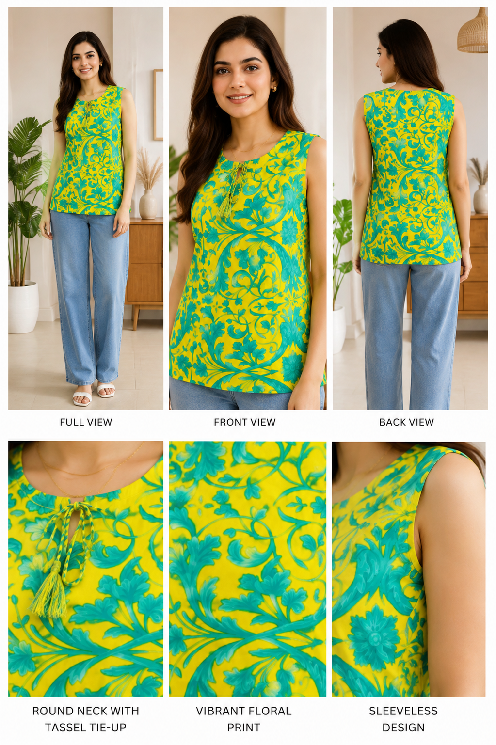 Woman’s yellow floral printed sleeveless top