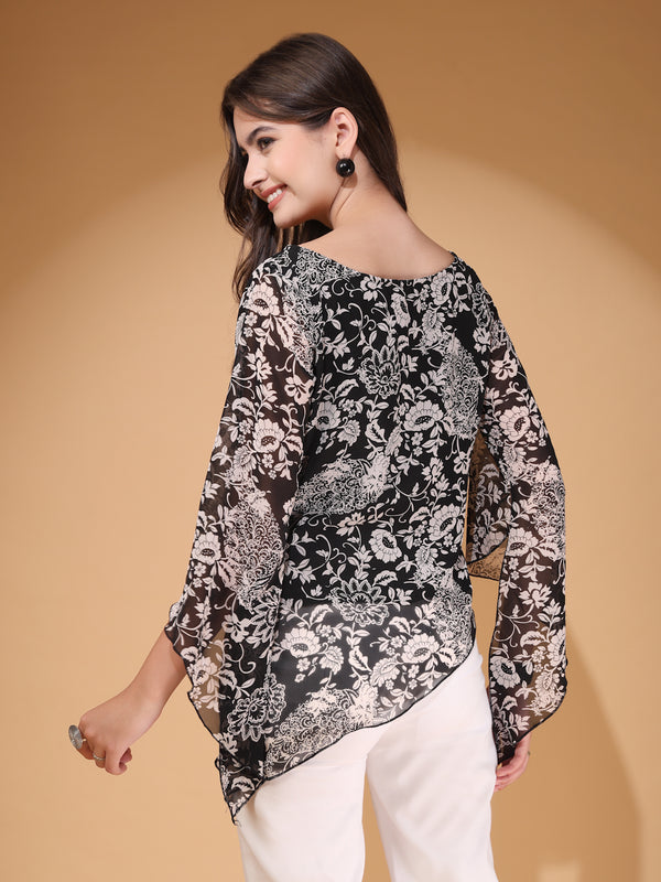 Women’s Floral Printed Asymmetric Georgette Short Kurti