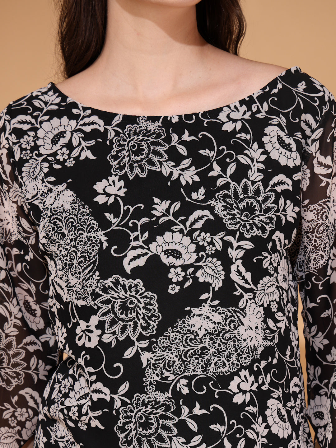 Women’s Floral Printed Asymmetric Georgette Short Kurti