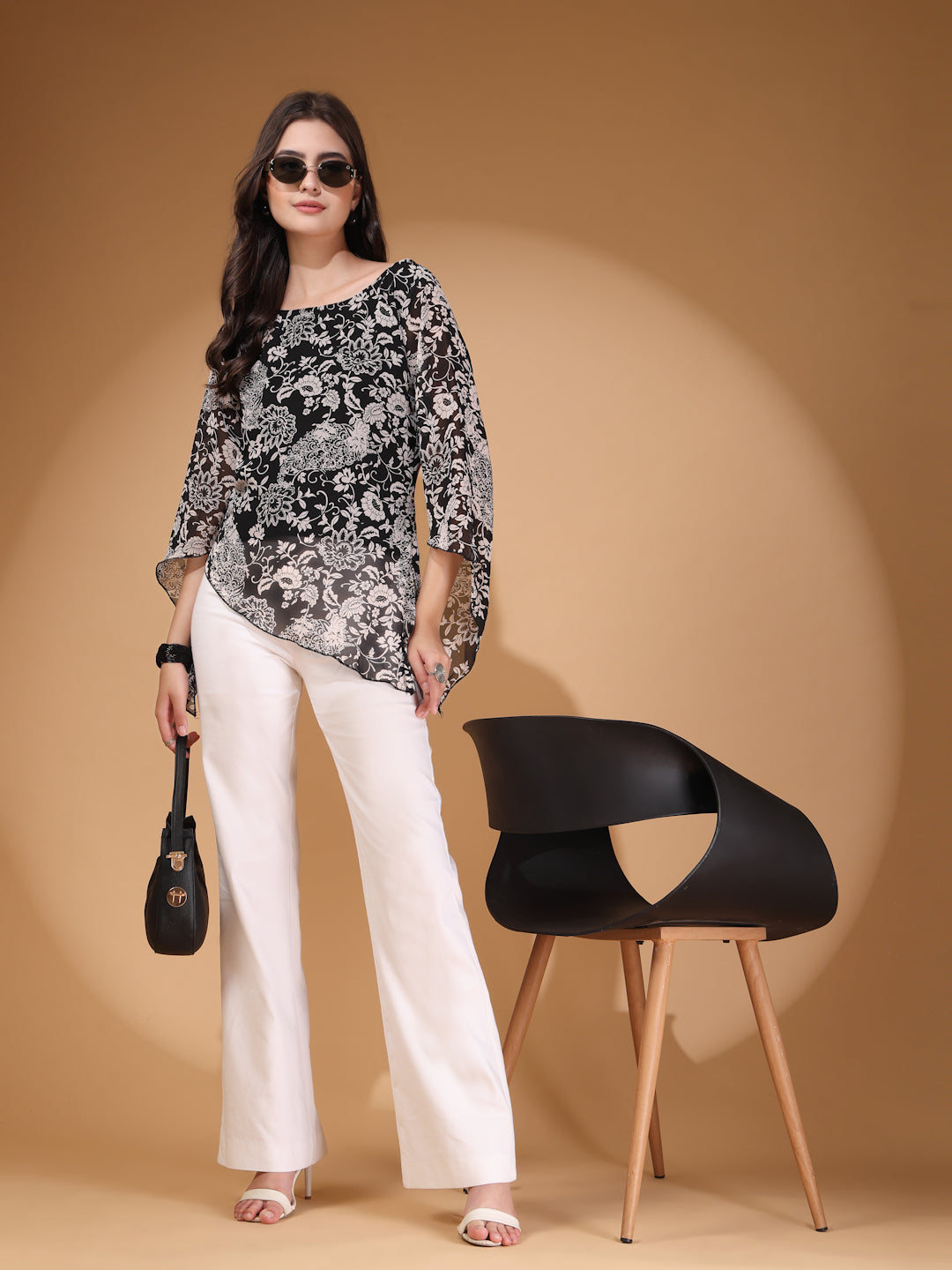 Women’s Floral Printed Asymmetric Georgette Short Kurti