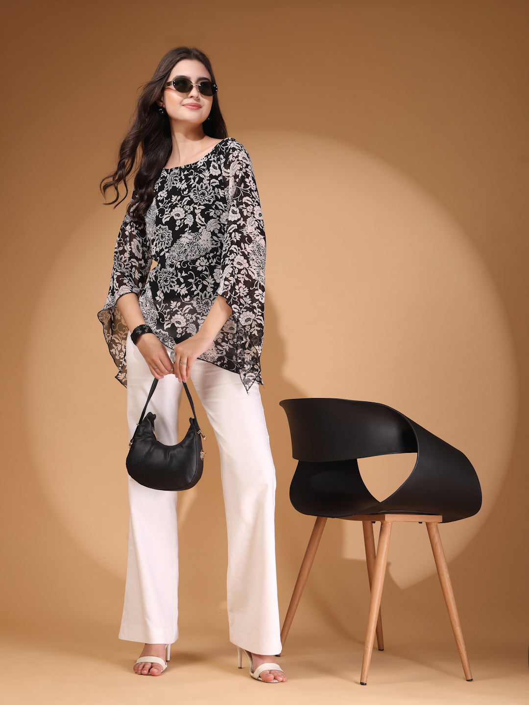 Women’s Floral Printed Asymmetric Georgette Short Kurti
