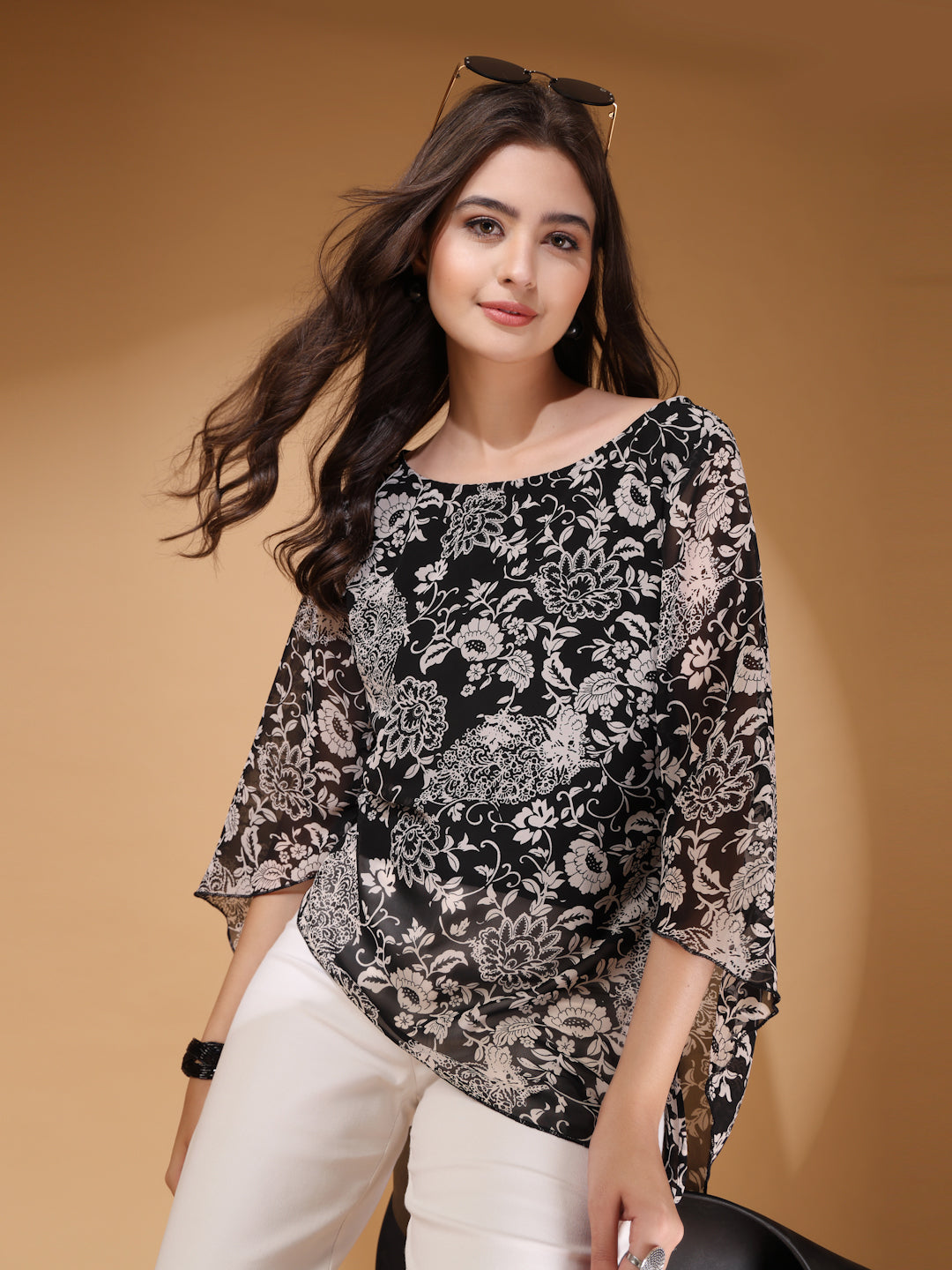 Women’s Floral Printed Asymmetric Georgette Short Kurti