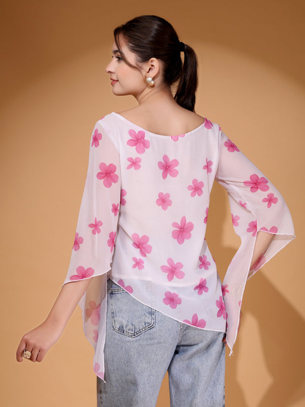 Women’s Floral Printed Asymmetric Georgette Short Kurti