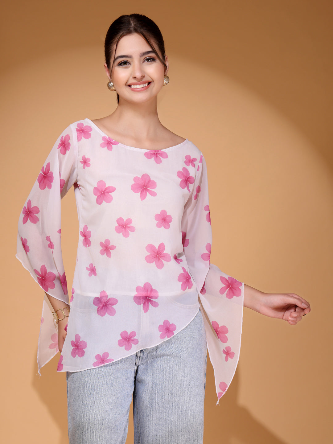 Women’s Floral Printed Asymmetric Georgette Short Kurti