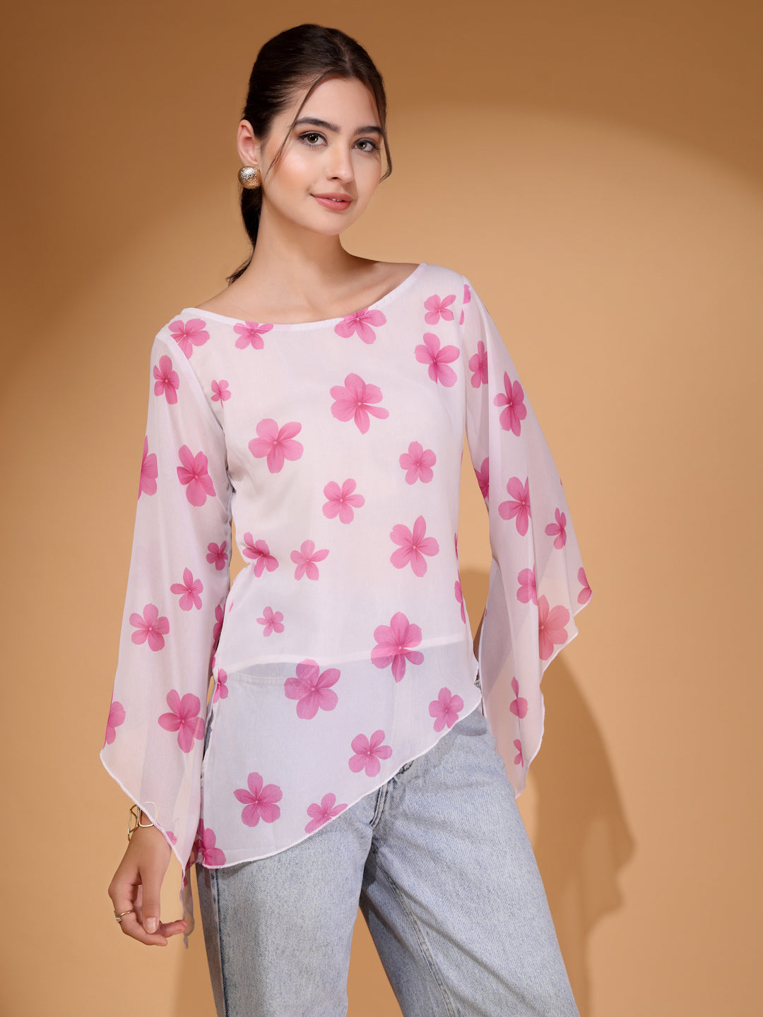 Women’s Floral Printed Asymmetric Georgette Short Kurti