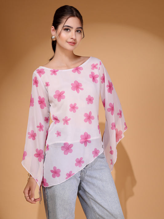 Women’s Floral Printed Asymmetric Georgette Short Kurti