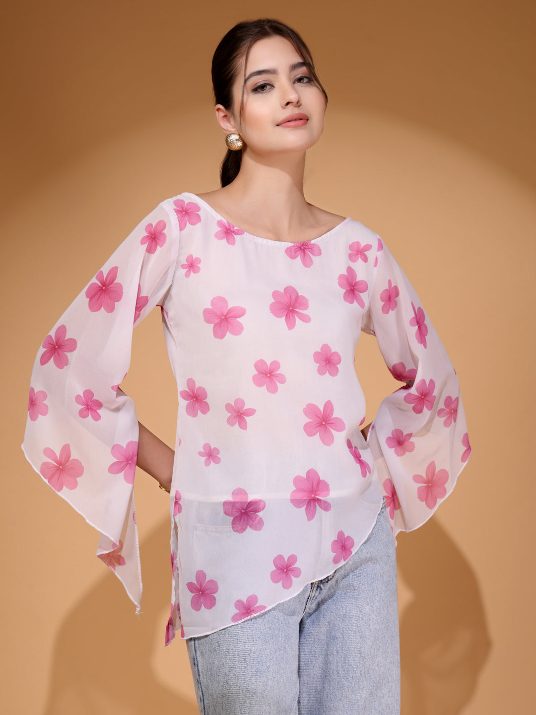 Women’s Floral Printed Asymmetric Georgette Short Kurti