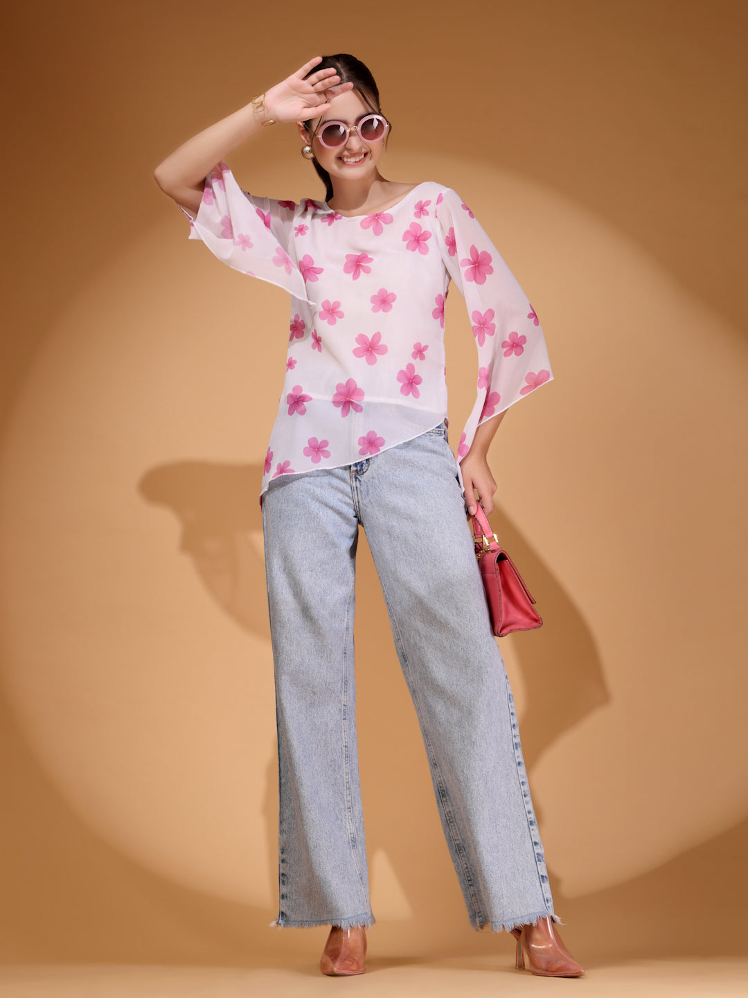 Women’s Floral Printed Asymmetric Georgette Short Kurti