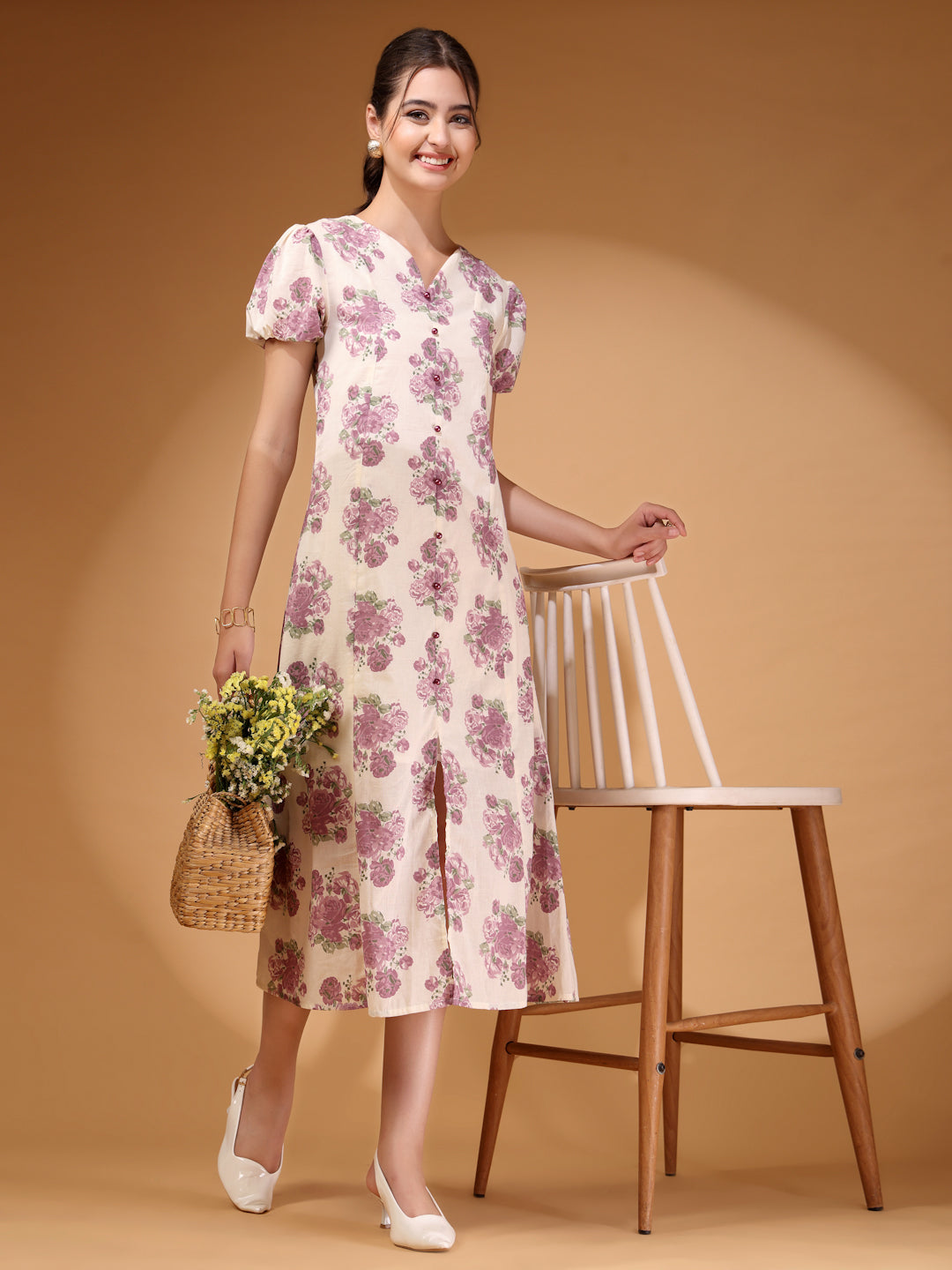 Floral Crepe Midi Dress