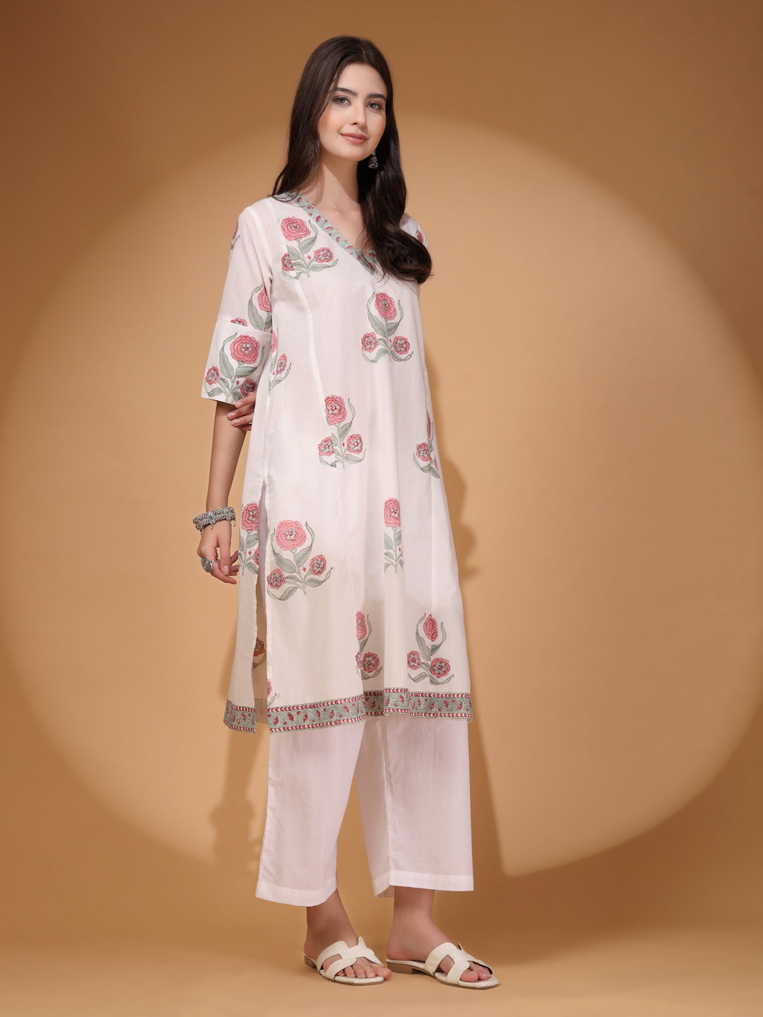 Handblock Print A-line Kurta Set