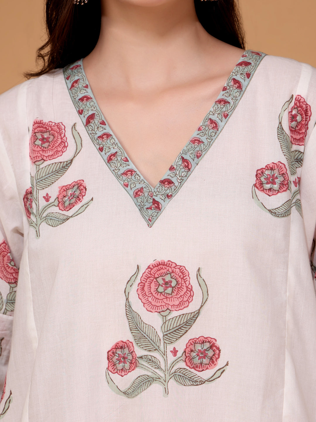 Handblock Print A-line Kurta Set