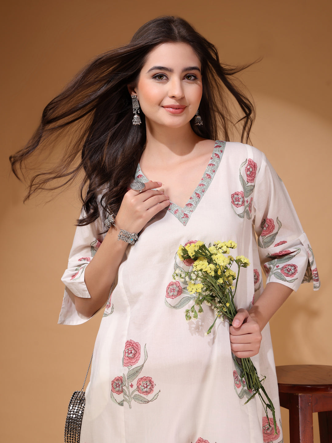 Handblock Print A-line Kurta Set