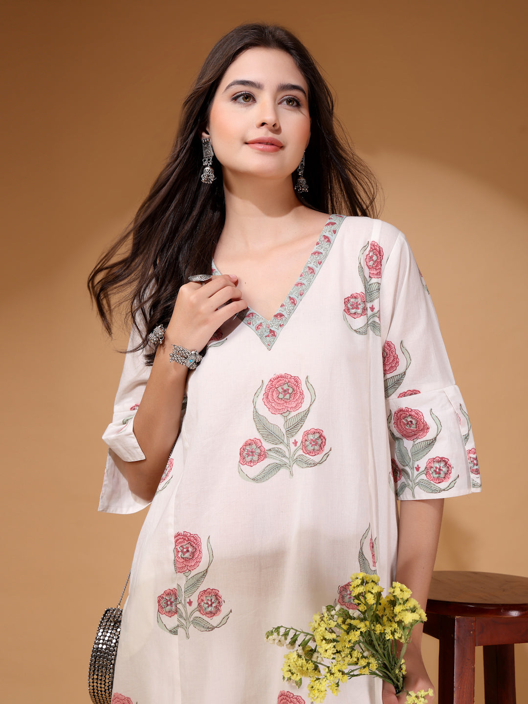 Handblock Print A-line Kurta Set