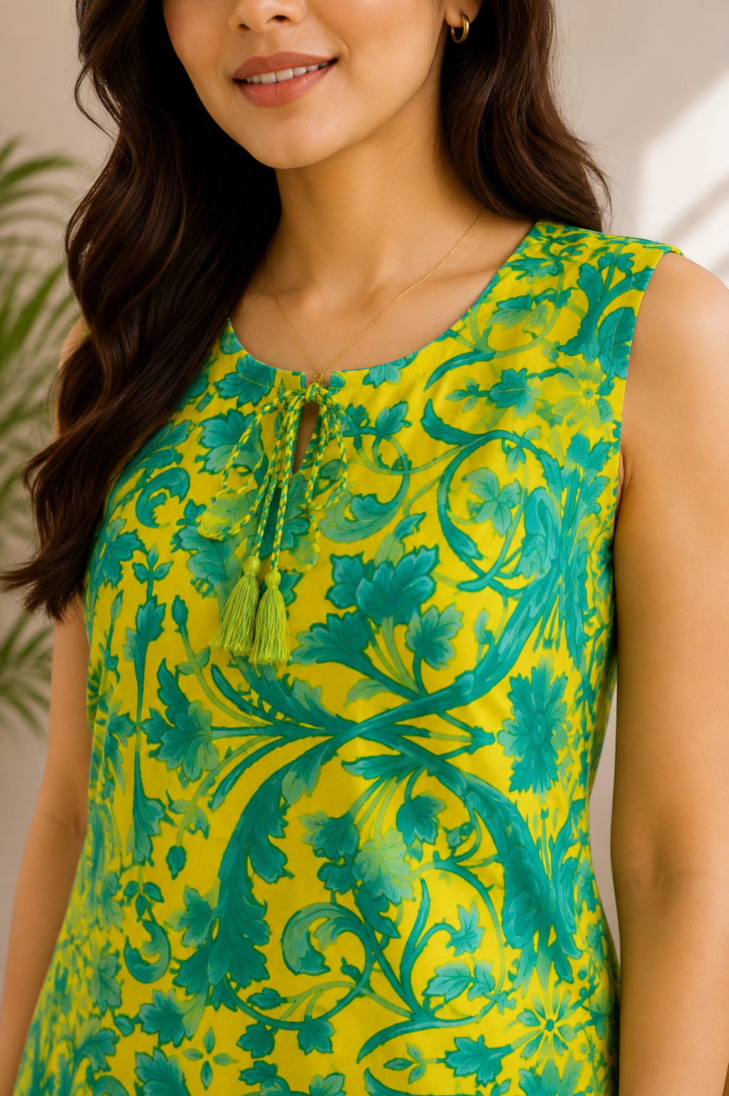 Woman’s yellow floral printed sleeveless top