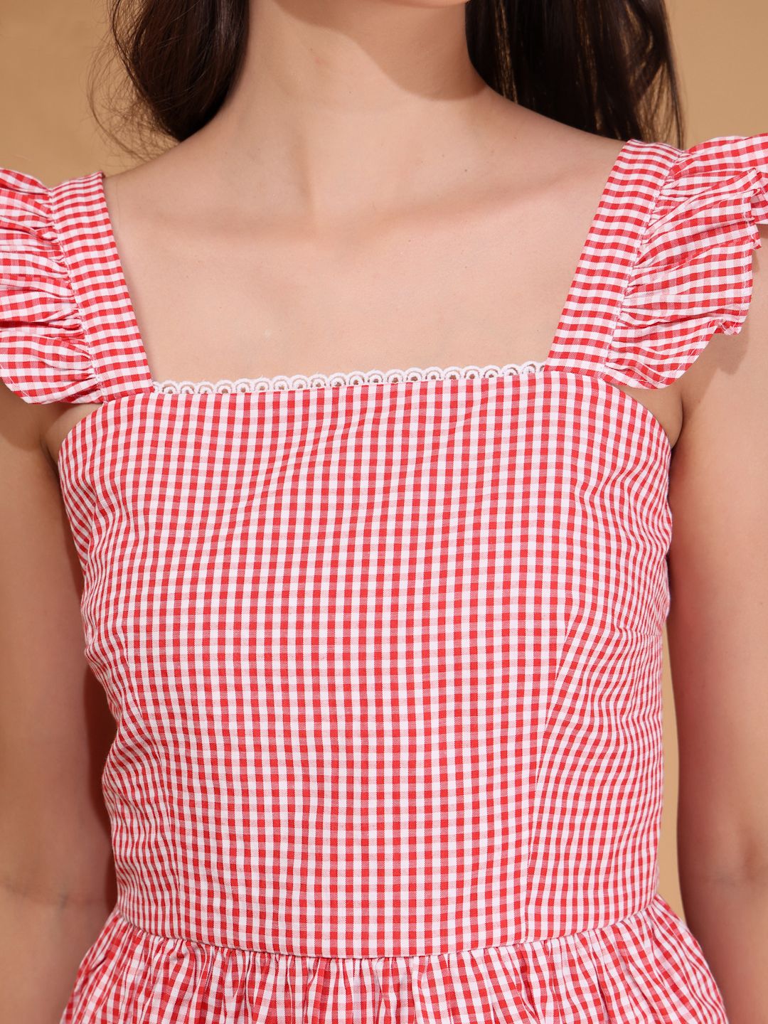 Gingham Shirred Top